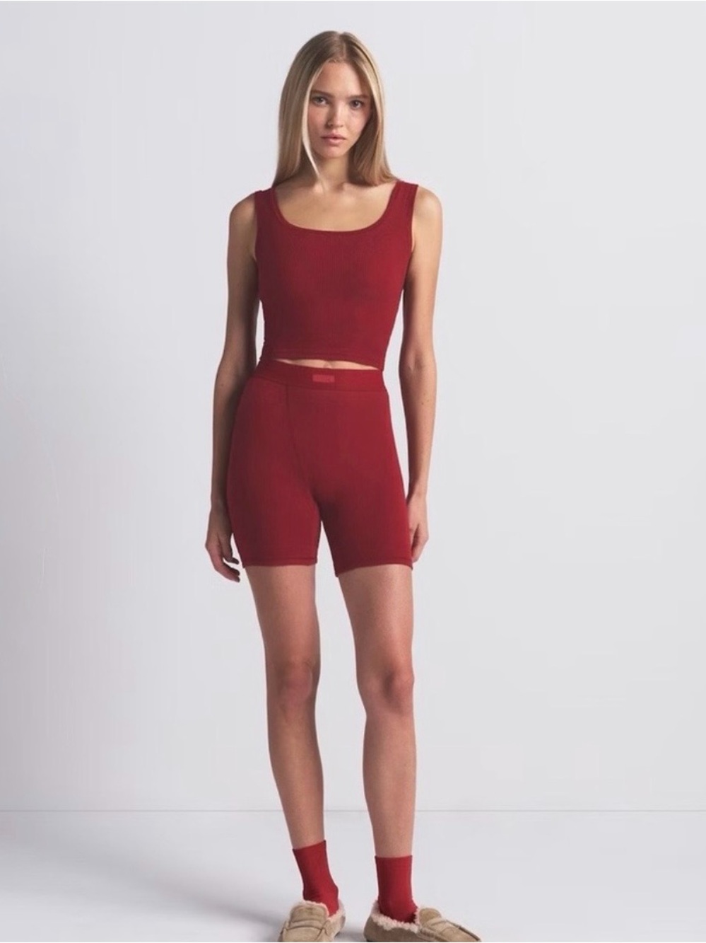 SKIMS Cotton Rib Boxers Brick Red